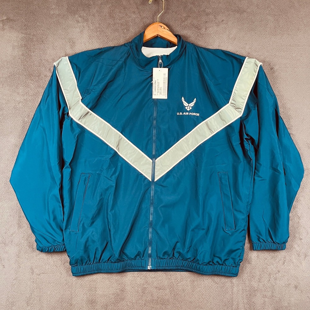 US Air Force PTU Track Jacket Mens XL Long Blue Reflective Training Windbreaker